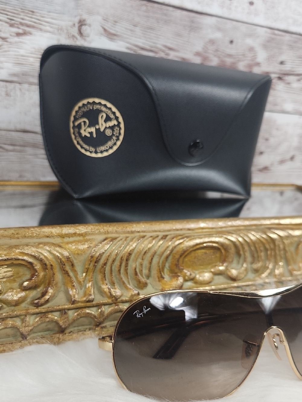 Ray-Ban Gold Frame Sunglasses with Brown Gradient Lenses - Picture 2 of 5